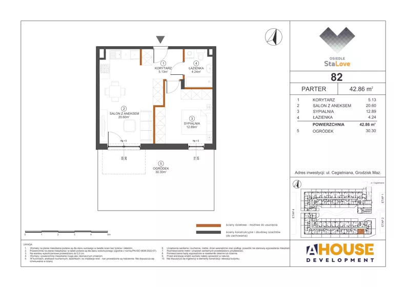 2 pokoje, mieszkanie 42,86 m², parter, oferta nr M82, Osiedle StaLove Etap III, Grodzisk Mazowiecki, ul. Cegielniana 3