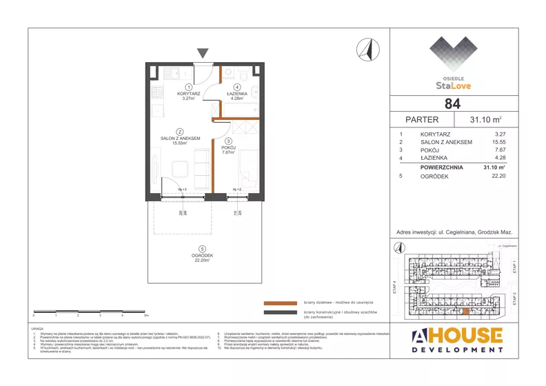 2 pokoje, mieszkanie 31,10 m², parter, oferta nr M84, Osiedle StaLove Etap III, Grodzisk Mazowiecki, ul. Cegielniana 3