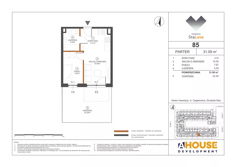 2 pokoje, mieszkanie 31,09 m², parter, oferta nr M85, Osiedle StaLove Etap III, Grodzisk Mazowiecki, ul. Cegielniana 3