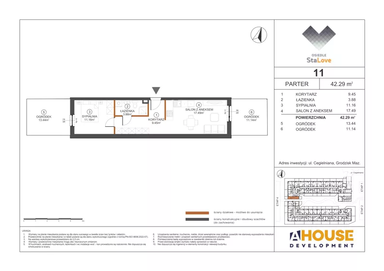 2 pokoje, mieszkanie 42,29 m², parter, oferta nr M11, Osiedle StaLove Etap III, Grodzisk Mazowiecki, ul. Cegielniana 3