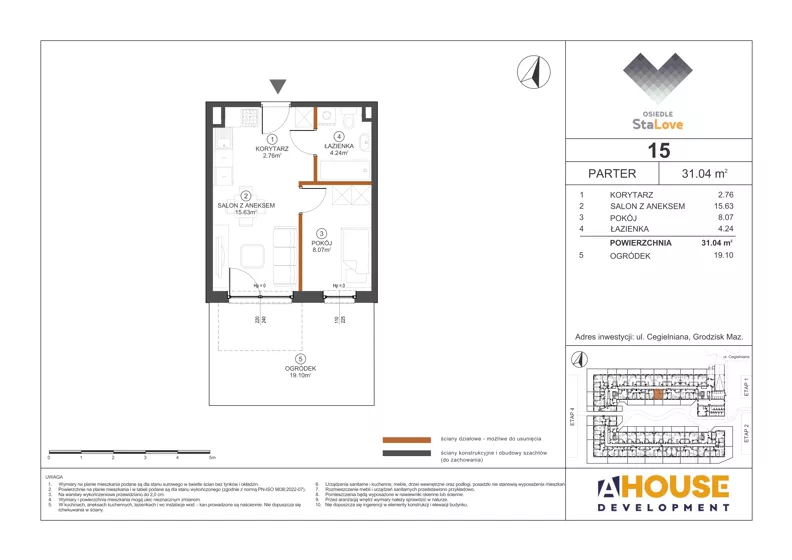 2 pokoje, mieszkanie 31,04 m², parter, oferta nr M15, Osiedle StaLove Etap III, Grodzisk Mazowiecki, ul. Cegielniana 3