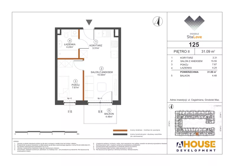2 pokoje, mieszkanie 31,09 m², piętro 2, oferta nr M125, Osiedle StaLove Etap III, Grodzisk Mazowiecki, ul. Cegielniana 3