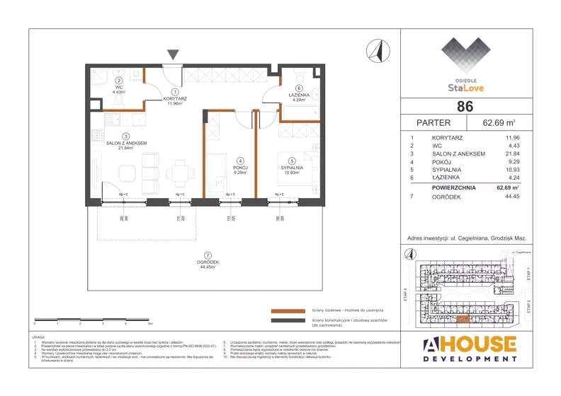 3 pokoje, mieszkanie 62,69 m², parter, oferta nr M86, Osiedle StaLove Etap III, Grodzisk Mazowiecki, ul. Cegielniana 3