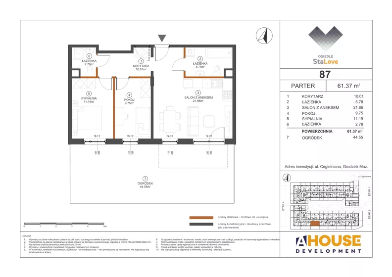 3 pokoje, mieszkanie 61,37 m², parter, oferta nr M87, Osiedle StaLove Etap III, Grodzisk Mazowiecki, ul. Cegielniana 3