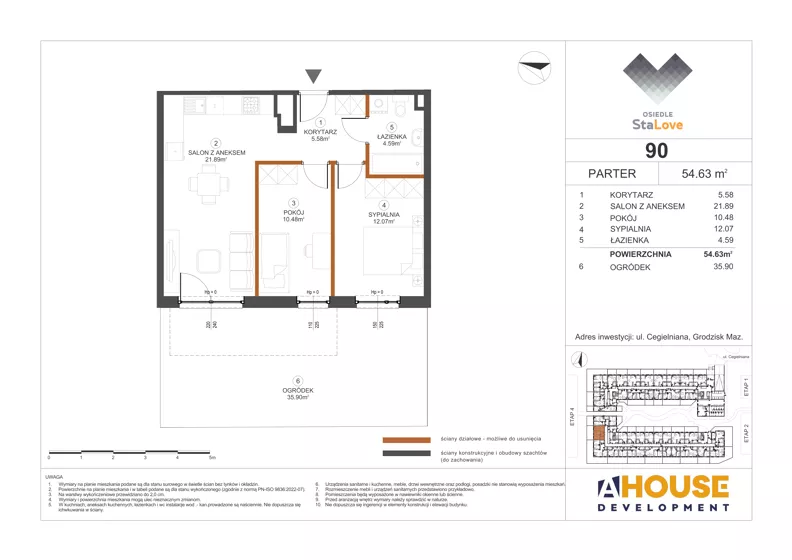 3 pokoje, mieszkanie 54,63 m², parter, oferta nr M90, Osiedle StaLove Etap III, Grodzisk Mazowiecki, ul. Cegielniana 3
