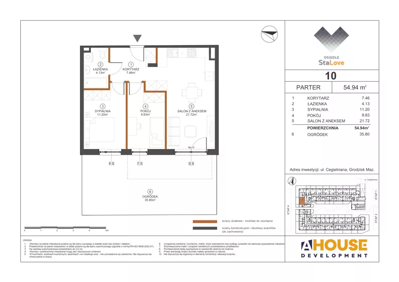 3 pokoje, mieszkanie 54,94 m², parter, oferta nr M10, Osiedle StaLove Etap III, Grodzisk Mazowiecki, ul. Cegielniana 3