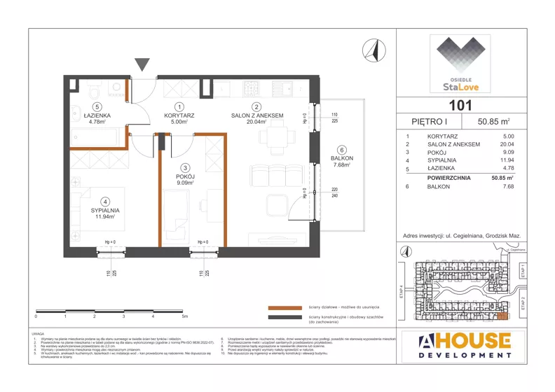 3 pokoje, mieszkanie 50,85 m², piętro 1, oferta nr M101, Osiedle StaLove Etap III, Grodzisk Mazowiecki, ul. Cegielniana 3