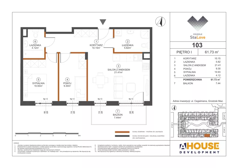 3 pokoje, mieszkanie 61,73 m², piętro 1, oferta nr M103, Osiedle StaLove Etap III, Grodzisk Mazowiecki, ul. Cegielniana 3