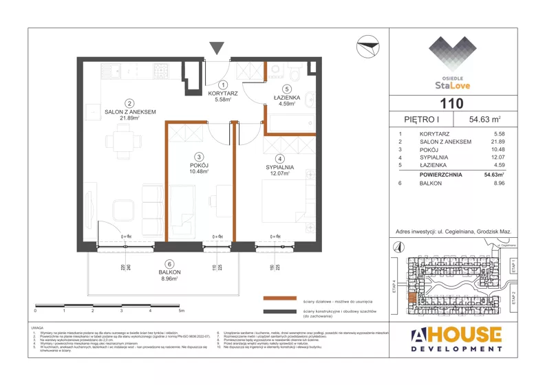 3 pokoje, mieszkanie 54,63 m², piętro 1, oferta nr M110, Osiedle StaLove Etap III, Grodzisk Mazowiecki, ul. Cegielniana 3