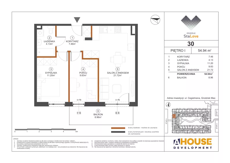 3 pokoje, mieszkanie 54,94 m², piętro 1, oferta nr M30, Osiedle StaLove Etap III, Grodzisk Mazowiecki, ul. Cegielniana 3