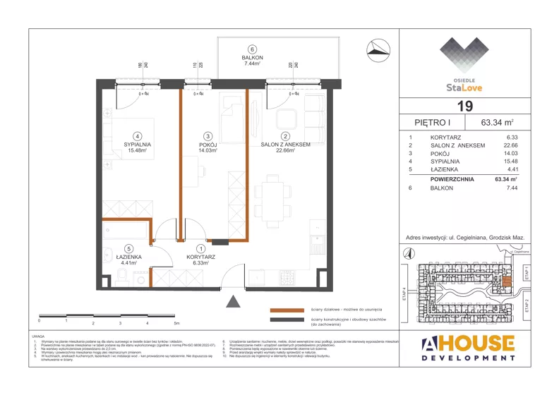 3 pokoje, mieszkanie 63,34 m², piętro 1, oferta nr M19, Osiedle StaLove Etap III, Grodzisk Mazowiecki, ul. Cegielniana 3