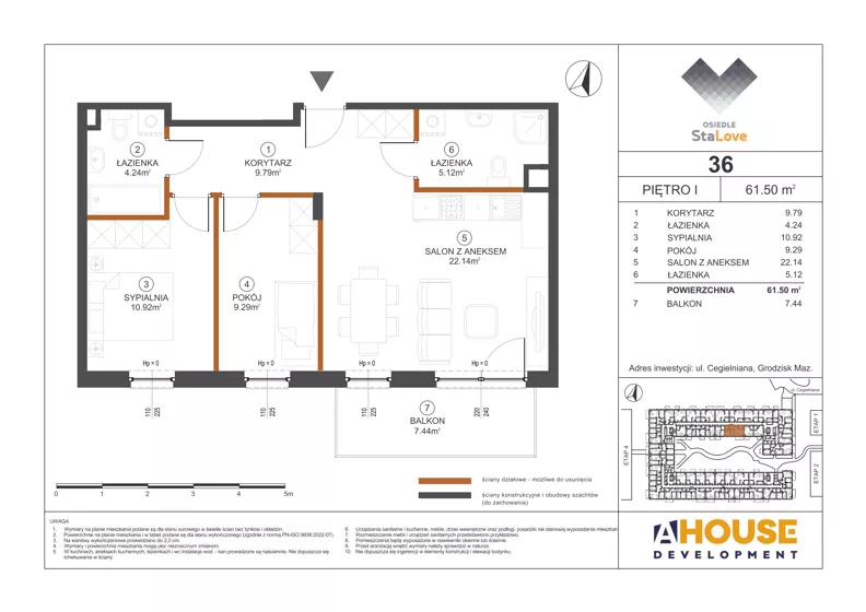 3 pokoje, mieszkanie 61,50 m², piętro 1, oferta nr M36, Osiedle StaLove Etap III, Grodzisk Mazowiecki, ul. Cegielniana 3