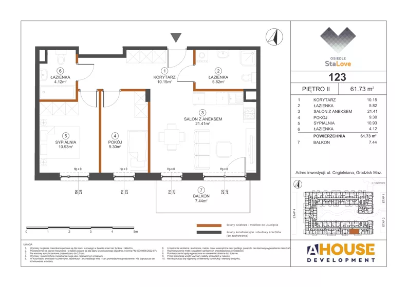 3 pokoje, mieszkanie 61,73 m², piętro 2, oferta nr M123, Osiedle StaLove Etap III, Grodzisk Mazowiecki, ul. Cegielniana 3