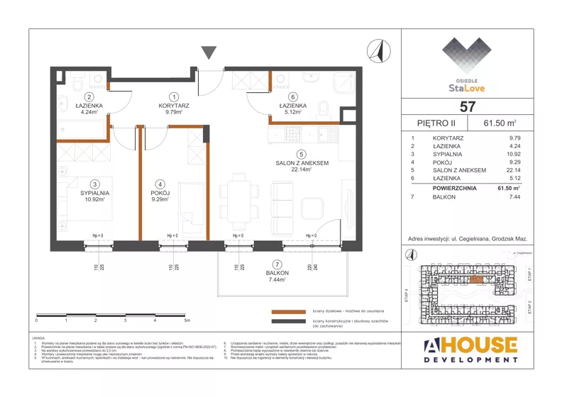 3 pokoje, mieszkanie 61,50 m², piętro 2, oferta nr M57, Osiedle StaLove Etap III, Grodzisk Mazowiecki, ul. Cegielniana 3