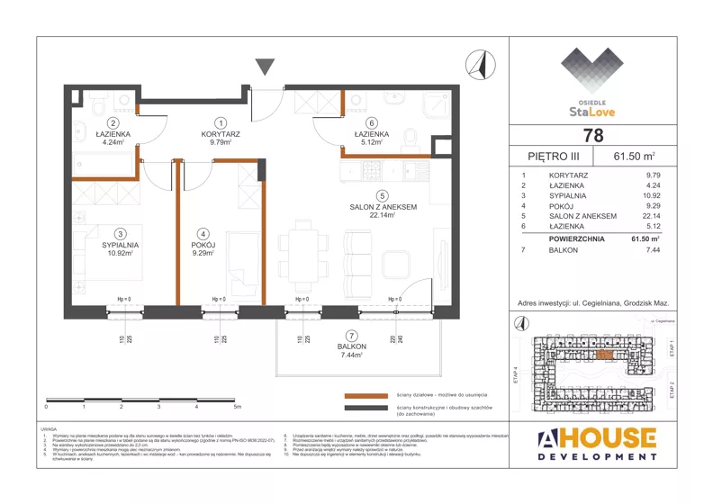 3 pokoje, mieszkanie 61,50 m², piętro 3, oferta nr M78, Osiedle StaLove Etap III, Grodzisk Mazowiecki, ul. Cegielniana 3