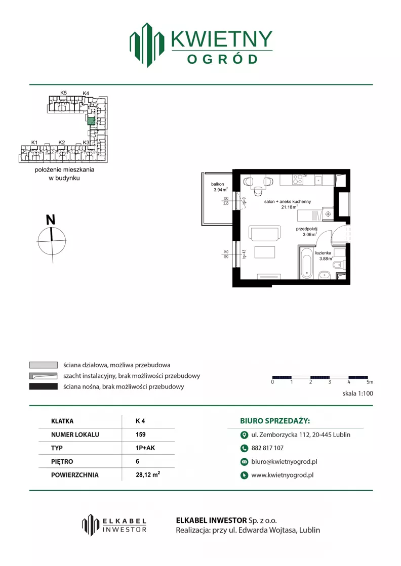 1 pokój, apartament 28,12 m², piętro 6, oferta nr M159, Kwietny Ogród, Lublin, Czechów Północny, Czechów Północny, ul. Edwarda Wojtasa