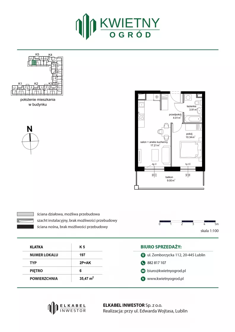2 pokoje, apartament 35,47 m², piętro 6, oferta nr M197, Kwietny Ogród, Lublin, Czechów Północny, Czechów Północny, ul. Edwarda Wojtasa