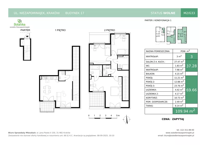 4 pokoje, mieszkanie 109,94 m², parter, oferta nr B17-M2, Osiedle Niezapominajek, Kraków, Zwierzyniec, ul. Niezapominajek