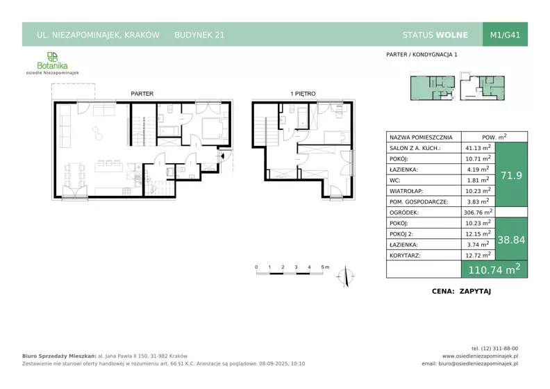 4 pokoje, mieszkanie 110,74 m², parter, oferta nr B21-M1, Osiedle Niezapominajek, Kraków, Zwierzyniec, ul. Niezapominajek