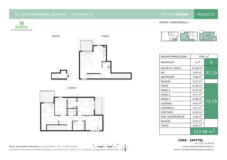 5 pokoi, mieszkanie 113,98 m², parter, oferta nr B21-M2, Osiedle Niezapominajek, Kraków, Zwierzyniec, ul. Niezapominajek
