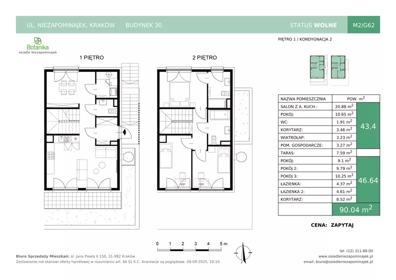 5 pokoi, mieszkanie 90,04 m², piętro 1, oferta nr B30-M2, Osiedle Niezapominajek, Kraków, Zwierzyniec, ul. Niezapominajek