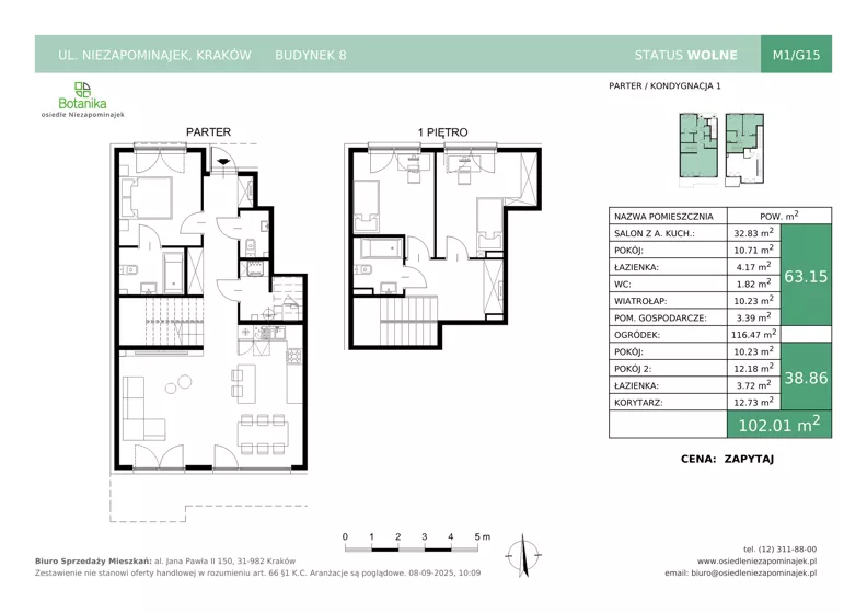 4 pokoje, mieszkanie 102,01 m², parter, oferta nr B8-M1, Osiedle Niezapominajek, Kraków, Zwierzyniec, ul. Niezapominajek