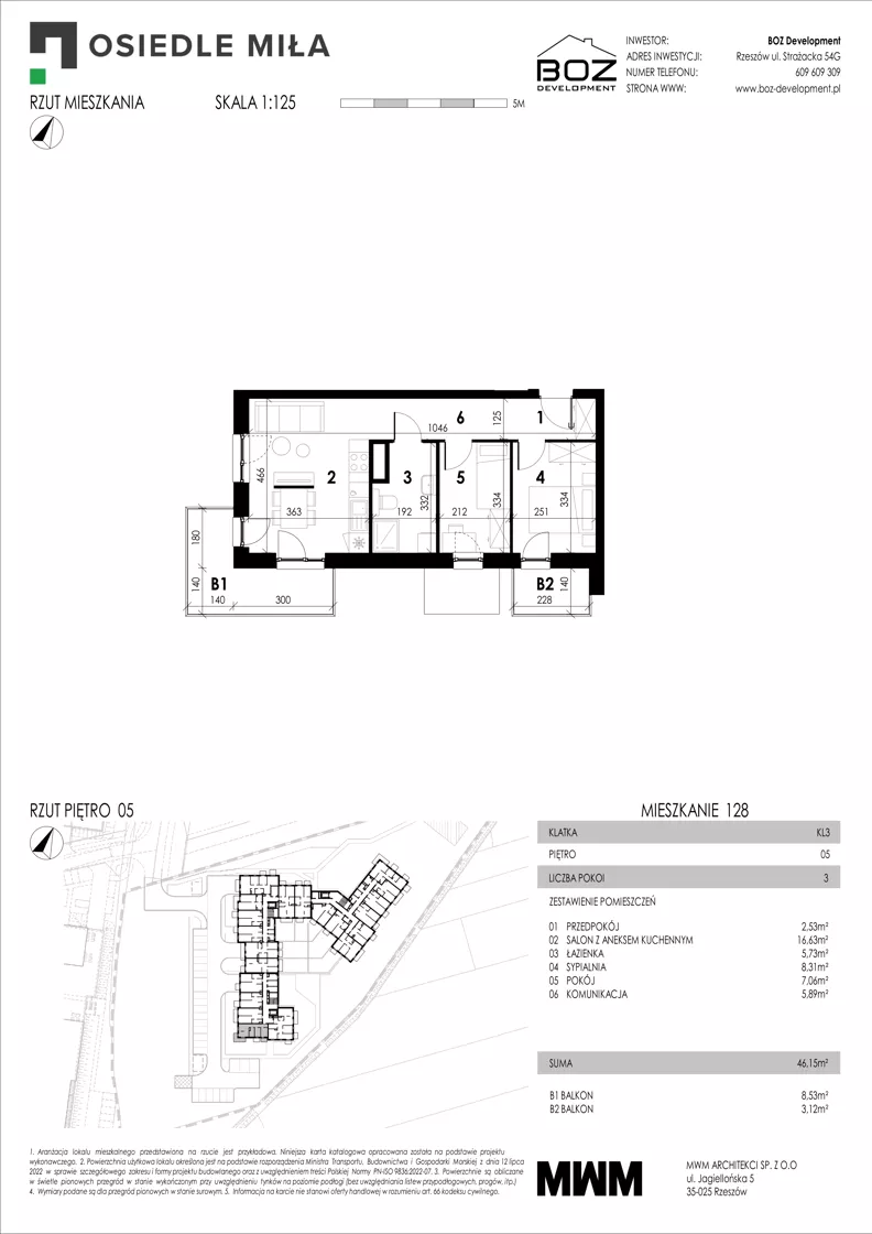 3 pokoje, mieszkanie 46,15 m², piętro 5, oferta nr 128, Strażacka 54G, Rzeszów, Drabinianka, ul. Strażacka 54