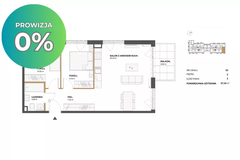 3 pokoje, mieszkanie 57,33 m², piętro 2, oferta nr , 262/15764/OMS, Warszawa, Włochy, Włochy