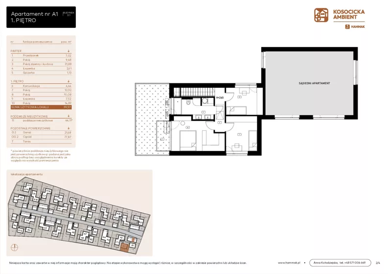 5 pokoi, mieszkanie 99,97 m², parter, oferta nr A1, Kosocicka Ambient, Kraków, Podgórze Duchackie, Piaski Wielkie, ul. Kosocicka