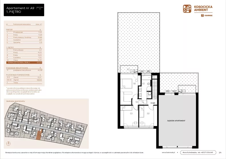 5 pokoi, mieszkanie 101,03 m², parter, oferta nr A9, Kosocicka Ambient, Kraków, Podgórze Duchackie, Piaski Wielkie, ul. Kosocicka