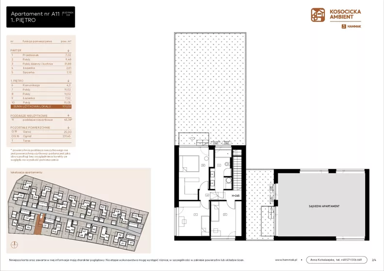 5 pokoi, mieszkanie 101,03 m², parter, oferta nr A11, Kosocicka Ambient, Kraków, Podgórze Duchackie, Piaski Wielkie, ul. Kosocicka