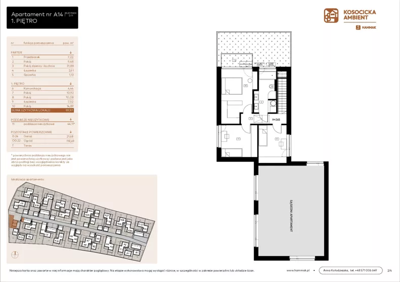 5 pokoi, mieszkanie 99,97 m², parter, oferta nr A14, Kosocicka Ambient, Kraków, Podgórze Duchackie, Piaski Wielkie, ul. Kosocicka