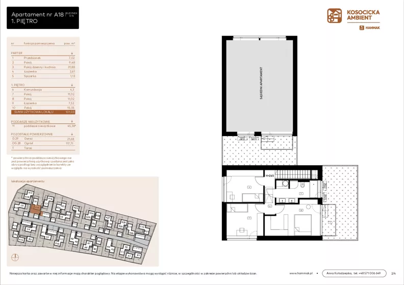 5 pokoi, mieszkanie 101,03 m², parter, oferta nr A18, Kosocicka Ambient, Kraków, Podgórze Duchackie, Piaski Wielkie, ul. Kosocicka
