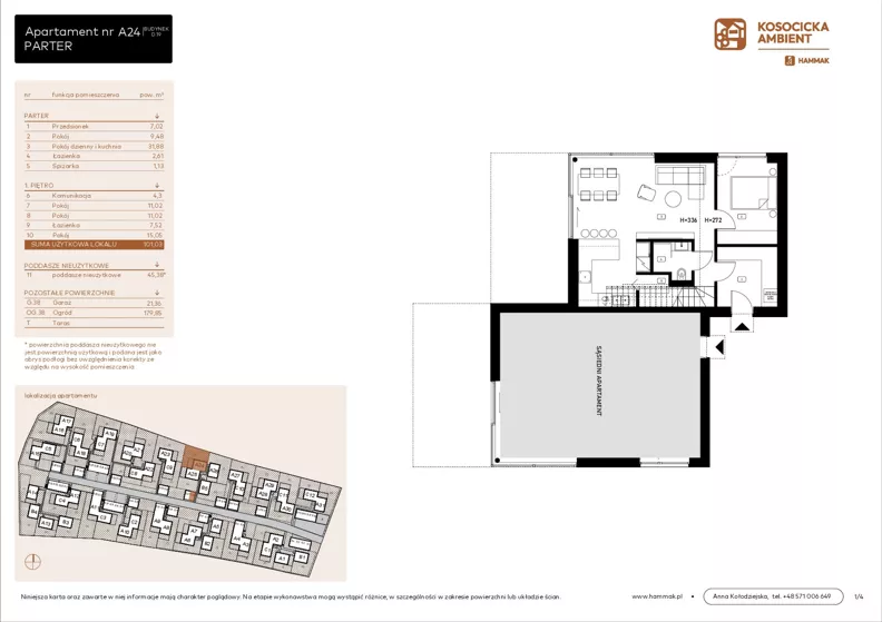 5 pokoi, mieszkanie 101,03 m², parter, oferta nr A24, Kosocicka Ambient, Kraków, Podgórze Duchackie, Piaski Wielkie, ul. Kosocicka