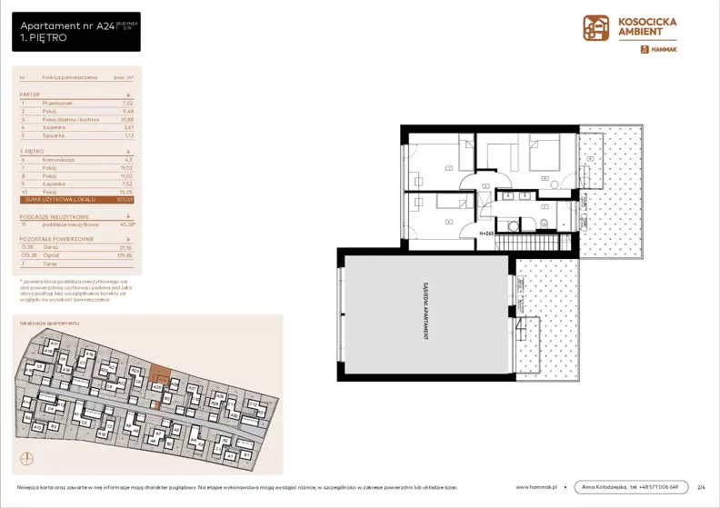 5 pokoi, mieszkanie 101,03 m², parter, oferta nr A24, Kosocicka Ambient, Kraków, Podgórze Duchackie, Piaski Wielkie, ul. Kosocicka