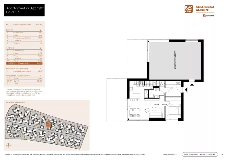 5 pokoi, mieszkanie 101,03 m², parter, oferta nr A25, Kosocicka Ambient, Kraków, Podgórze Duchackie, Piaski Wielkie, ul. Kosocicka
