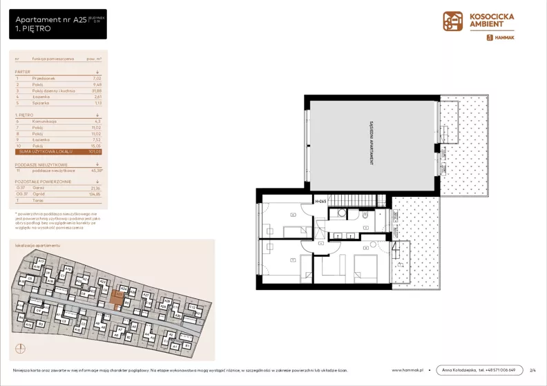 5 pokoi, mieszkanie 101,03 m², parter, oferta nr A25, Kosocicka Ambient, Kraków, Podgórze Duchackie, Piaski Wielkie, ul. Kosocicka