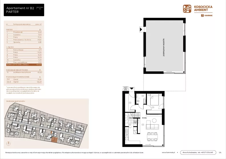 5 pokoi, mieszkanie 101,30 m², parter, oferta nr B2, Kosocicka Ambient, Kraków, Podgórze Duchackie, Piaski Wielkie, ul. Kosocicka