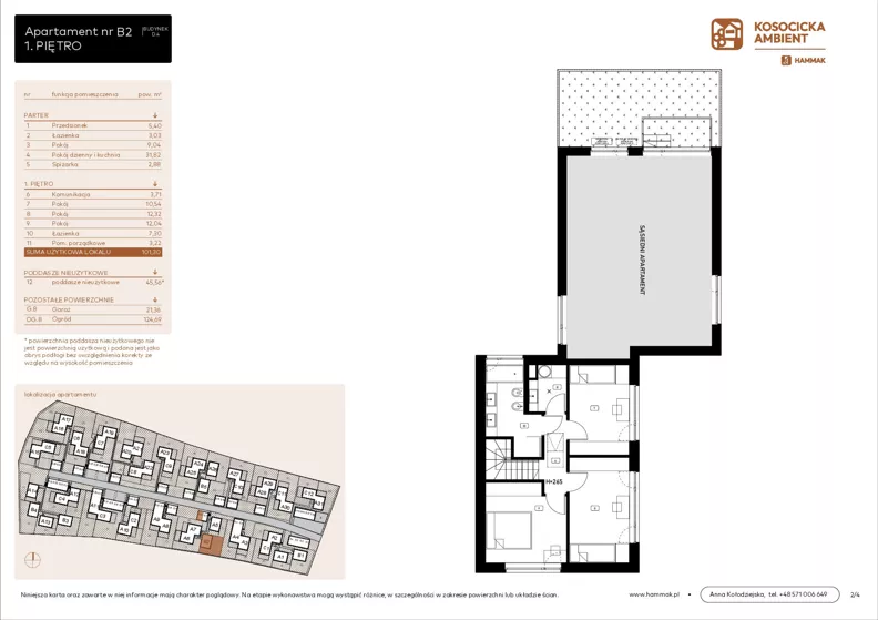 5 pokoi, mieszkanie 101,30 m², parter, oferta nr B2, Kosocicka Ambient, Kraków, Podgórze Duchackie, Piaski Wielkie, ul. Kosocicka