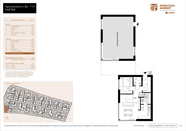 5 pokoi, mieszkanie 101,30 m², parter, oferta nr B4, Kosocicka Ambient, Kraków, Podgórze Duchackie, Piaski Wielkie, ul. Kosocicka