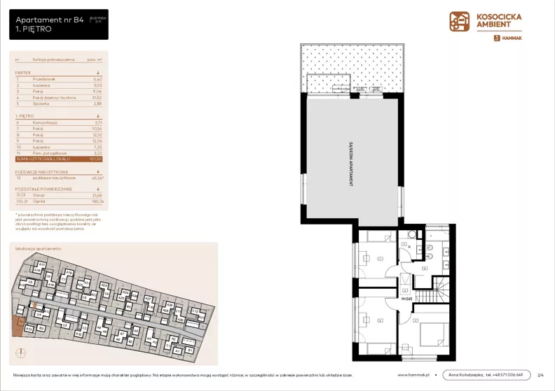 5 pokoi, mieszkanie 101,30 m², parter, oferta nr B4, Kosocicka Ambient, Kraków, Podgórze Duchackie, Piaski Wielkie, ul. Kosocicka