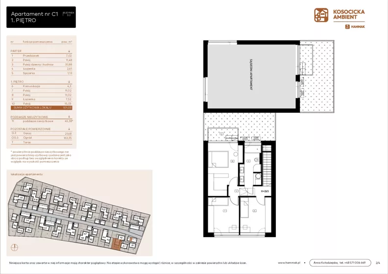5 pokoi, mieszkanie 101,03 m², parter, oferta nr C1, Kosocicka Ambient, Kraków, Podgórze Duchackie, Piaski Wielkie, ul. Kosocicka