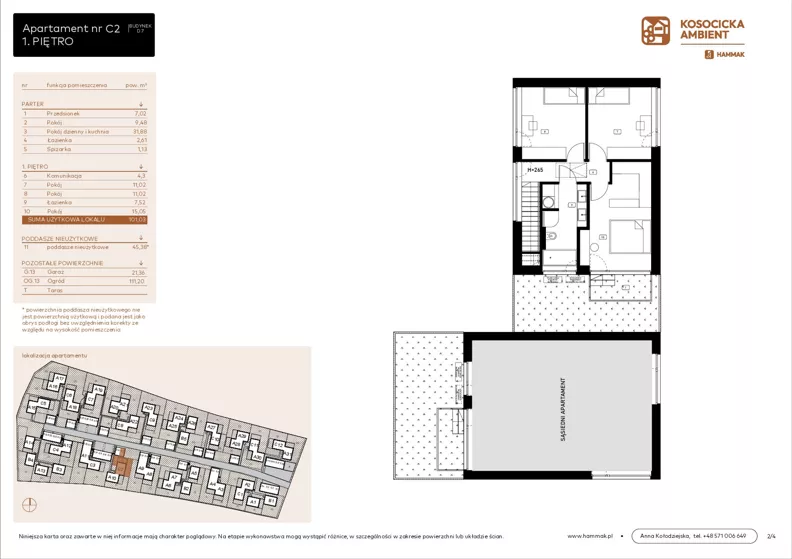 5 pokoi, mieszkanie 101,03 m², parter, oferta nr C2, Kosocicka Ambient, Kraków, Podgórze Duchackie, Piaski Wielkie, ul. Kosocicka