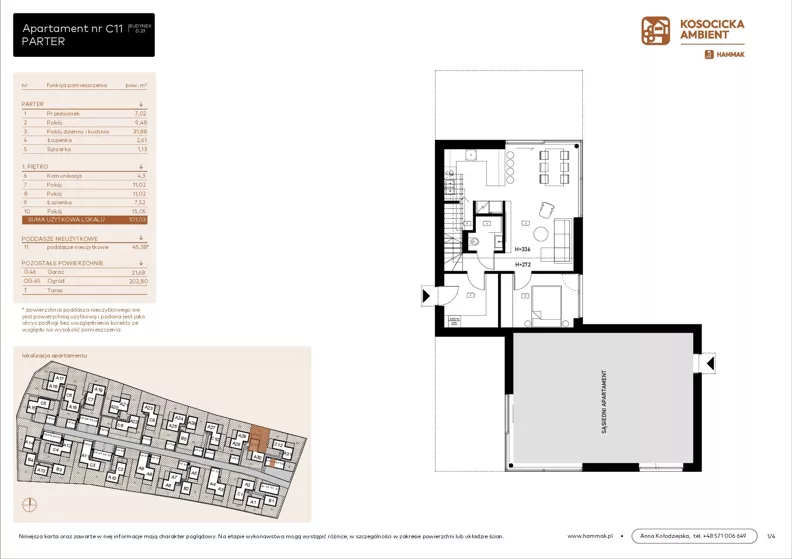 5 pokoi, mieszkanie 101,03 m², parter, oferta nr C11, Kosocicka Ambient, Kraków, Podgórze Duchackie, Piaski Wielkie, ul. Kosocicka