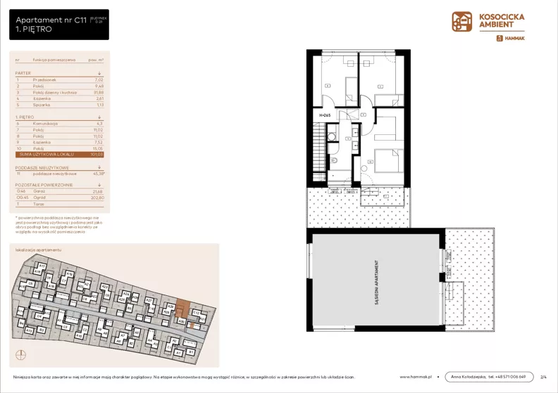 5 pokoi, mieszkanie 101,03 m², parter, oferta nr C11, Kosocicka Ambient, Kraków, Podgórze Duchackie, Piaski Wielkie, ul. Kosocicka
