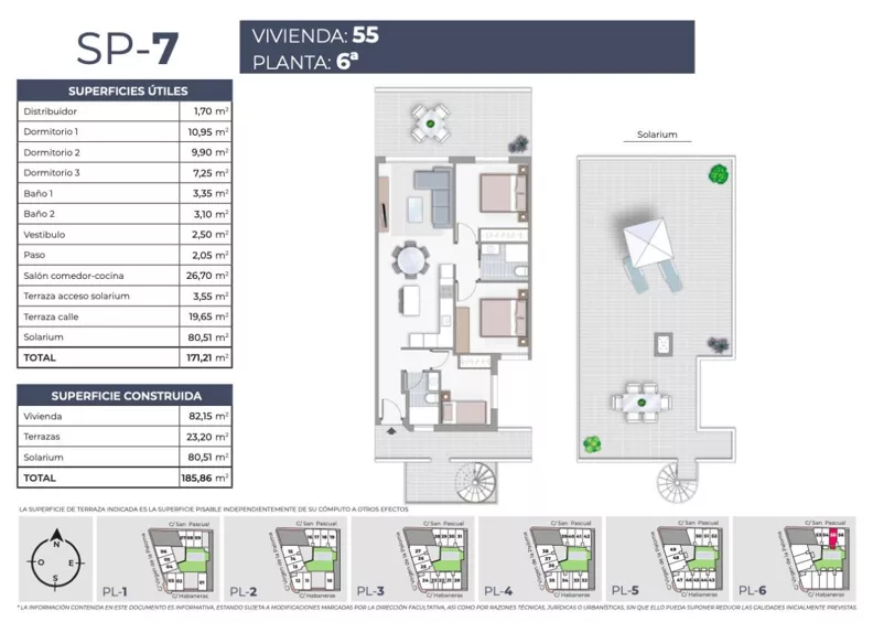 4 pokoje, mieszkanie 82,15 m², piętro 6, oferta nr 55, Av. de las Habaneras, Torrevieja, Av. de las Habaneras