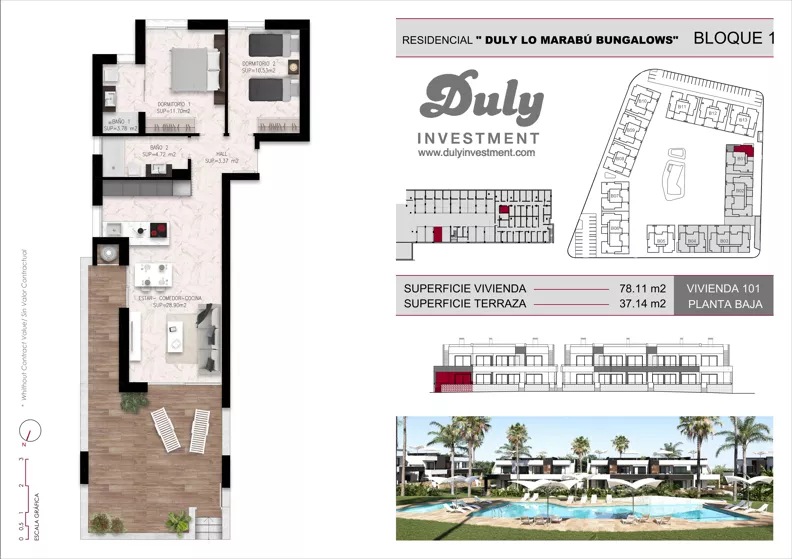 3 pokoje, mieszkanie 78,11 m², parter, oferta nr 101, Lo Marabu, Quesada, c. Gijon