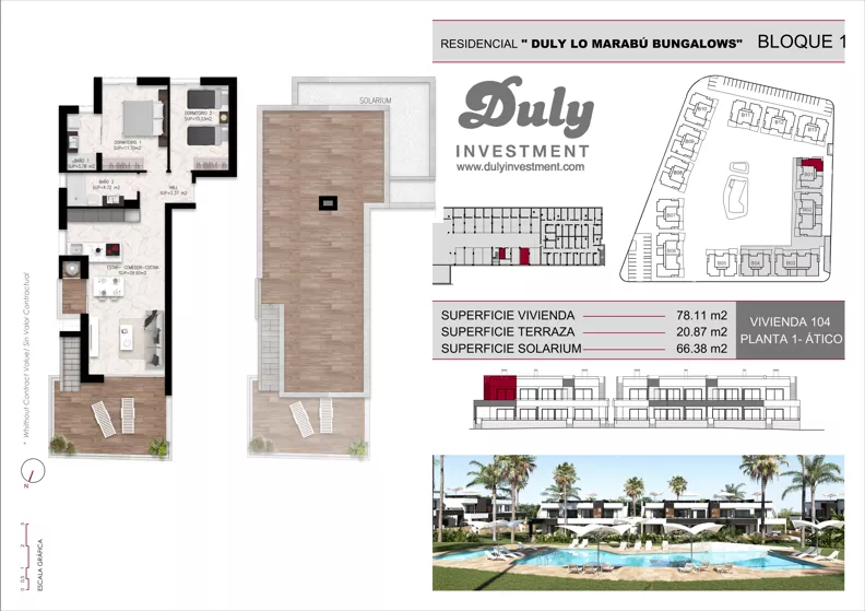 3 pokoje, mieszkanie 78,11 m², piętro 1, oferta nr 104, Lo Marabu, Quesada, c. Gijon