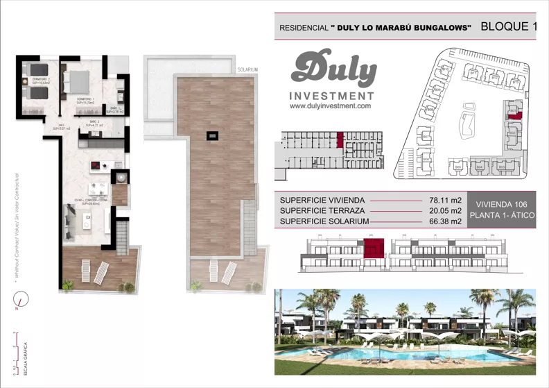 3 pokoje, mieszkanie 78,11 m², piętro 1, oferta nr 106, Lo Marabu, Quesada, c. Gijon