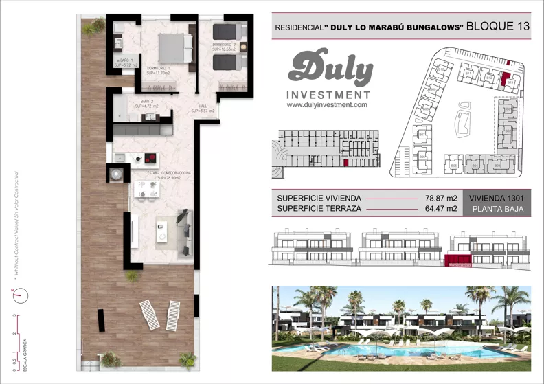 3 pokoje, mieszkanie 78,87 m², parter, oferta nr 1301, Lo Marabu, Quesada, c. Gijon